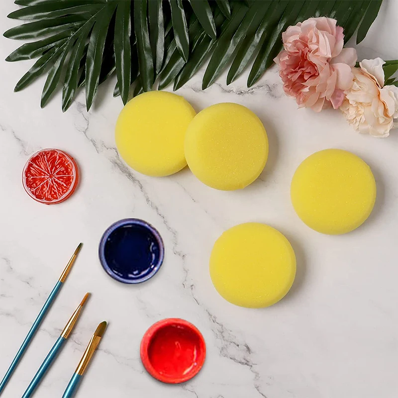 10pcs Children's Painting Round Synthetic Watercolor Artist Sponges For Painting Crafts Pottery Yellow Round Cake Sponge