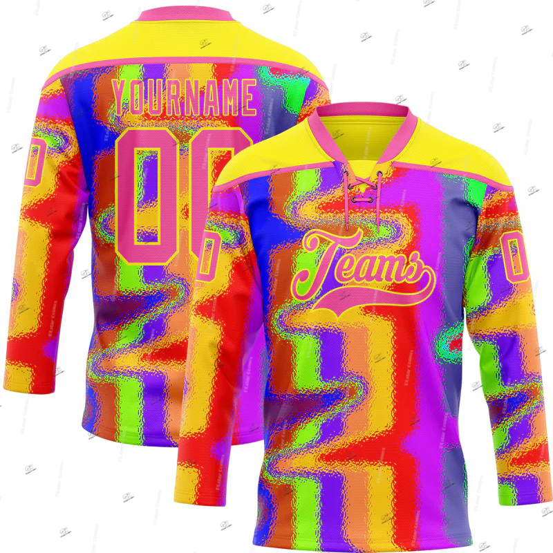 Camisetas de hockey con nombre personalizado, camisetas de hockey con encaje vintage, camuflaje psicodélico, graffiti, estampado 3D, jersey informal Harajuku A6