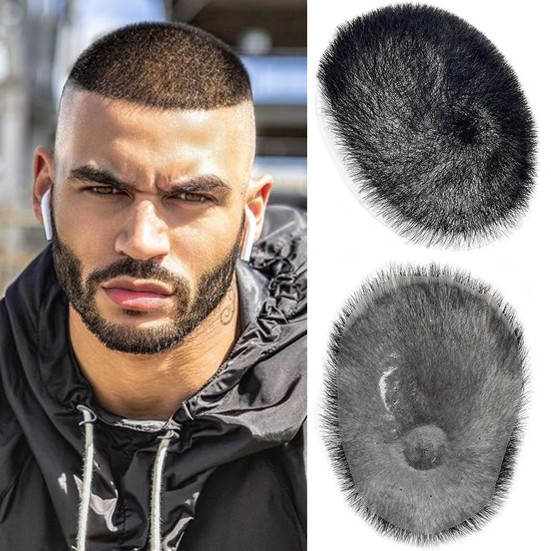 15*20cm 100% Human Hair Buzz Cut Toupee for Men Ultra Thin Breathable PU Black Topper Natural Looking Daily Hair Accessory