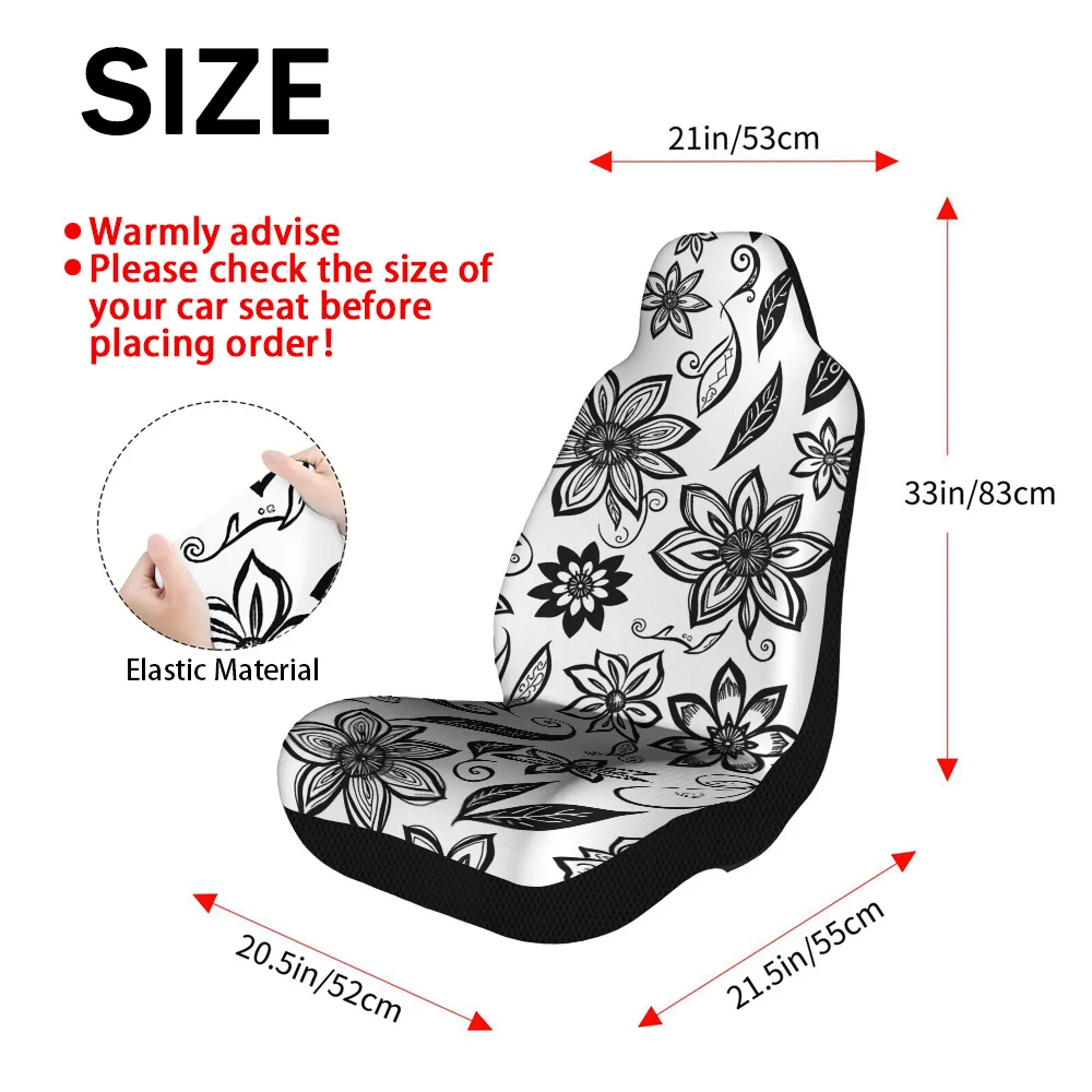 2pcs, Unique Floral Black And White Fantasy Pattern Car Seat Covers, Soft And All Season Use, Compatible With Cars, SUVs, And Tr