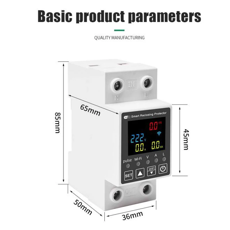 63A WiFi Smart Leakage Over Under Voltage Protector Relay Device Switch Breaker Energy Power kWh Meter with Alexa Google Home