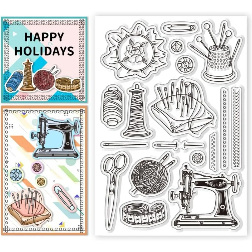 1pc Sewing Clear Stamps Retro Sewing Tools Stamp for Crafts Old Fashioned Sewing Machine Transparent Silicone Stamps for Card