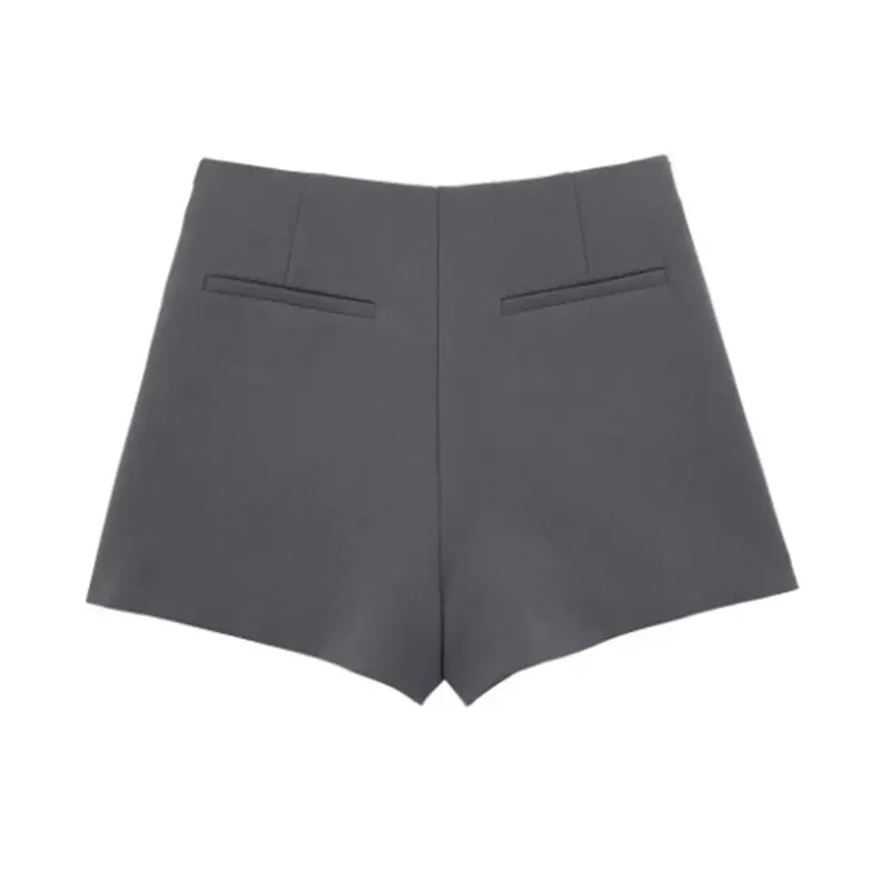 Lazvm-Asymmetric Shorts Skirts with Tab for Women, High Waist, Side Zipper, Female Skort, Fashion