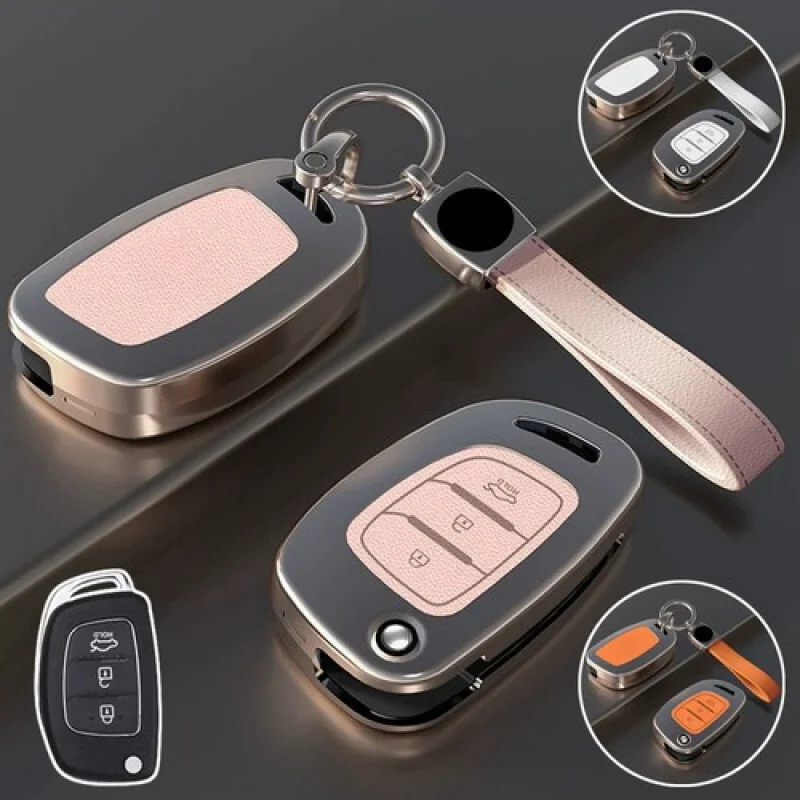 

A+ Zinc Alloy Leather Car Key Case Cover For Hyundai IX35 Tucson Elantra Santa Fe