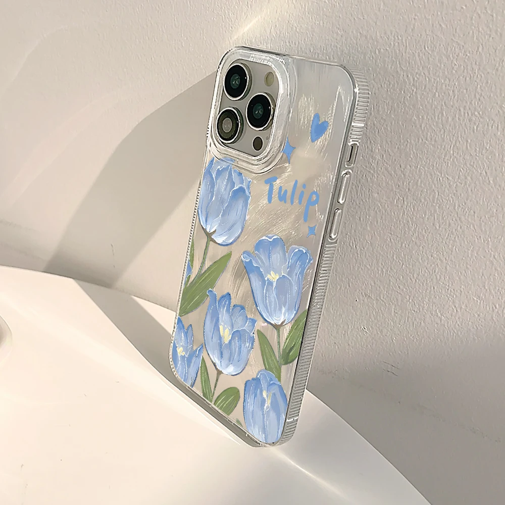 Für Samsung Galaxy S21 S26 S25 S24 S23 S22 Ultra Plus FE Hülle Frisches Blaues Tulpenmuster Cover Für A16 A15 A36 A54 A55 A56 Fundas – Detail 3