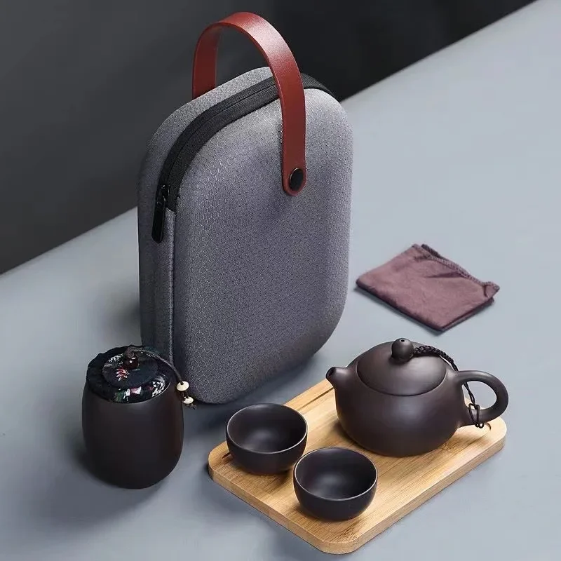 Chinese Tea Set Portable TeaCaddy Travel Teapot Set All In Travel Bag  Pot Tea