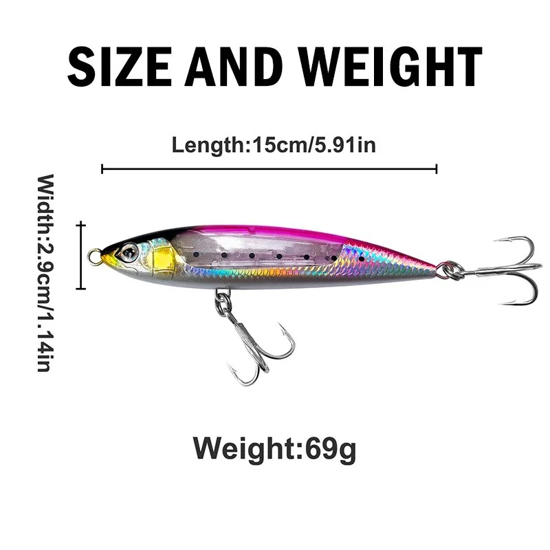 69g 15cm Sinking Pencil Fishing Lure Flash Flake Wobbler Artificial Hard Bait Seawater Lures Tuna Sailfish GT Fishing Lures