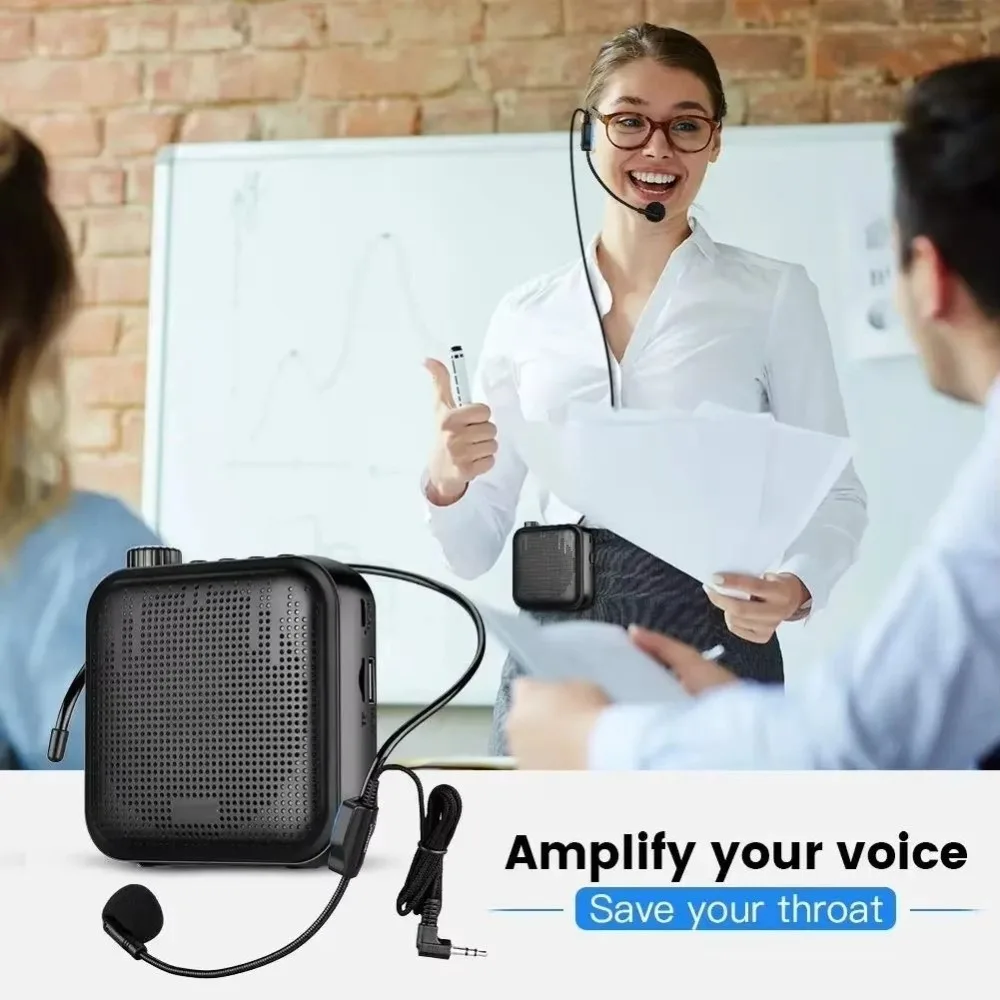 Rechargeable Voice Amplifier Small Portable Sound Battery Kit Microphone Speaker Ultralight with Belt Loudspeaker Tour Guide