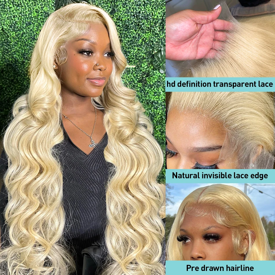 Perruque Lace Front Wig Body Wave Naturelle, Cheveux Humains, Blond Miel 613, 13x4, Transparent HD, 13x6, 40 Pouces, pour Femme