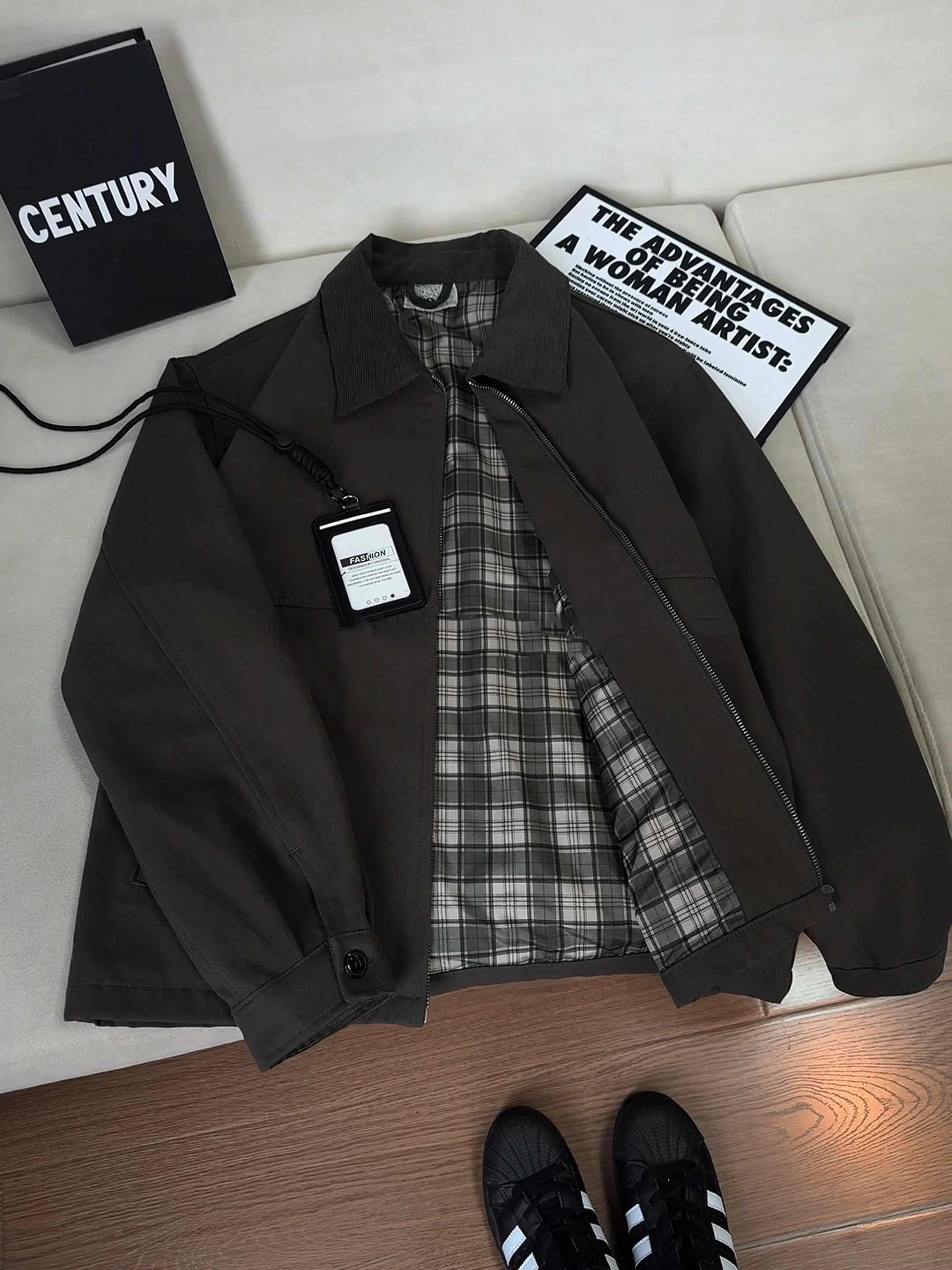 

Bla Vintage Detroit Workwear Jaet Spring Youth Sle ort Baseball irt Men's Faion Stand Fit Zipper Closure