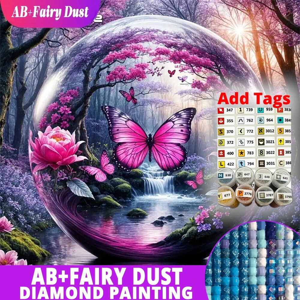 

AB Фея Пыль Полный Квадратный Алмазная Мозаика Бабочка Животные Стразы 5D Картина Цветочная Вышивка Водопад Подарок Ручной Работы