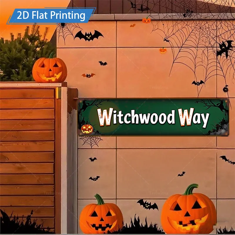 1 قطعة 8x12 بوصة علامة معدنية هالوين Witchwood طريقة تسجيل مع اليقطين الخفافيش ديكور ل ديكور المنزل احتفالي #4