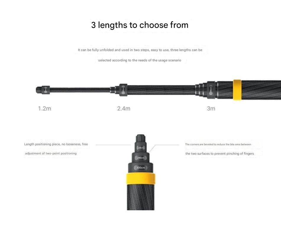 كاميرا سيلفي رياضية طويلة جدًا للهاتف المحمول غير مرئية بطول 3 أمتار من ألياف الكربون لكاميرا الحركة البانورامية Insta360