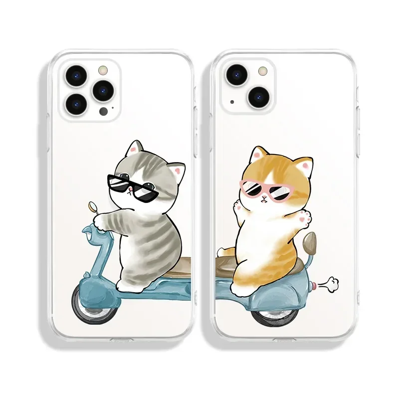 Cartoon Cats Clear Lovers Couple Phone Case For iPhone 15 16 13 14 11 12 Pro Max 13Mini SE 7 814 Plus Paired Cover Shell Fundas