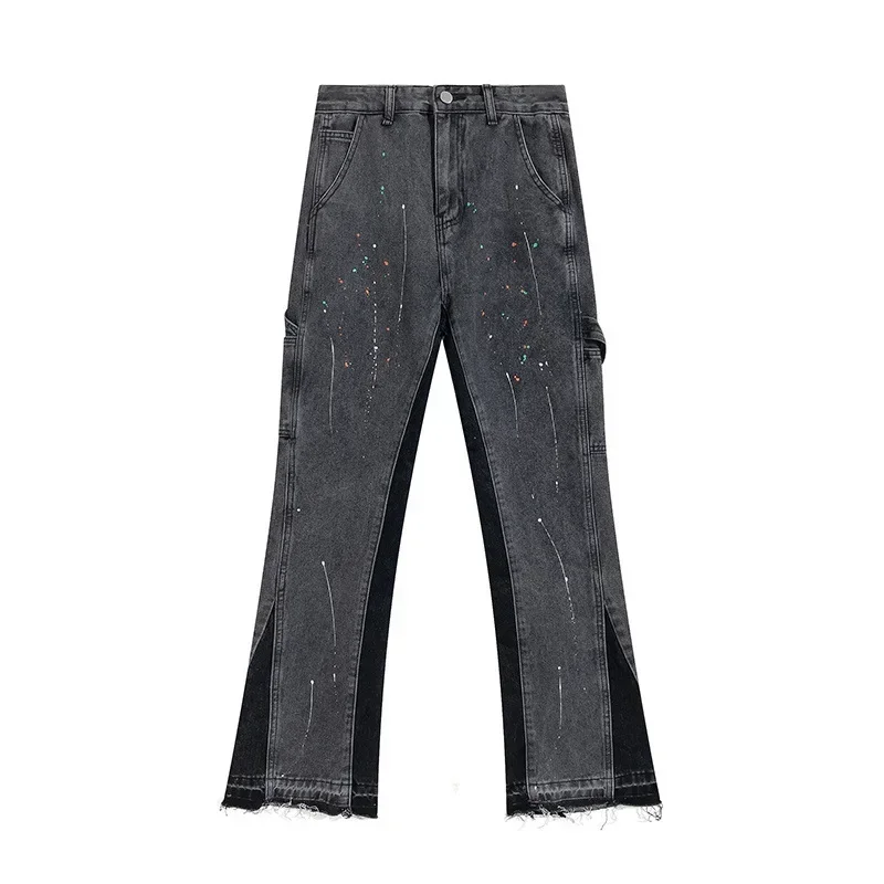 Y2K retro splicing washed jeans men's high street spotted pants slightly tattered casual pants casual hip hop high street