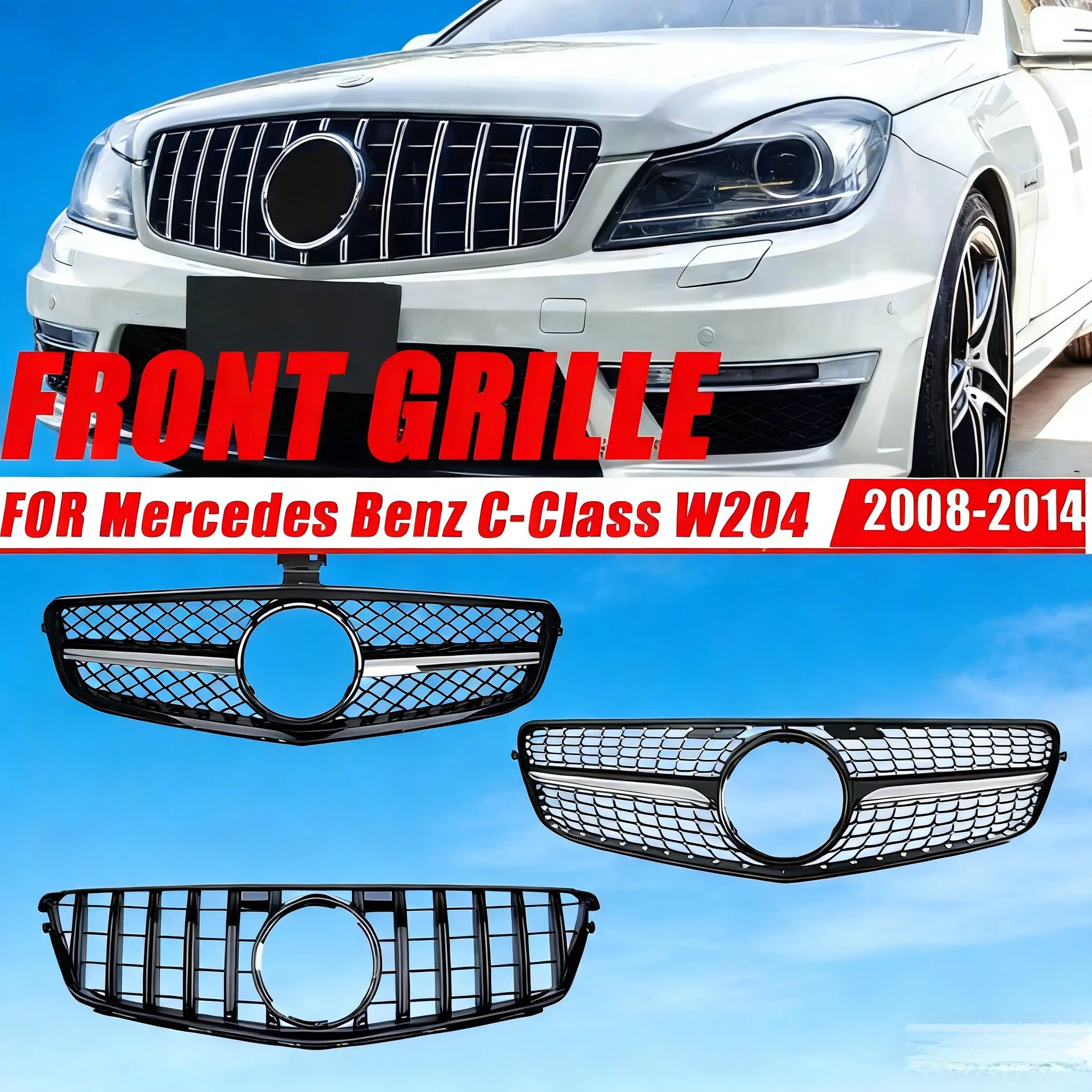 

For Mercedes Benz C Class W204 C180 C200 C300 C350 2007-2014 Front Grille Centre Bumper Racing Grill Auto Accessories