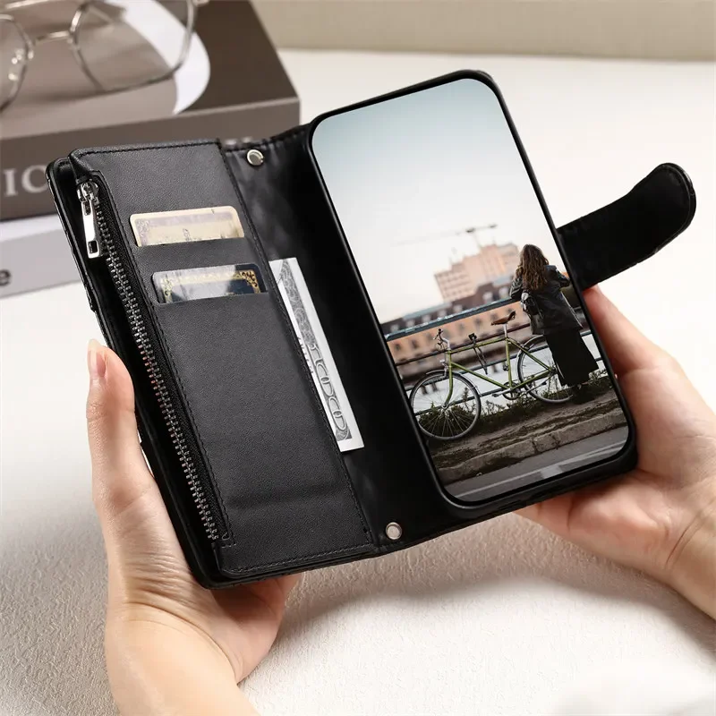 Long Lanyard Zipper Wallet Leather Case For Google Pixel 9 Pro 8 8A 7 7A Pro 6 6A Multi Purse Flip Card Back Phone Cover Coque