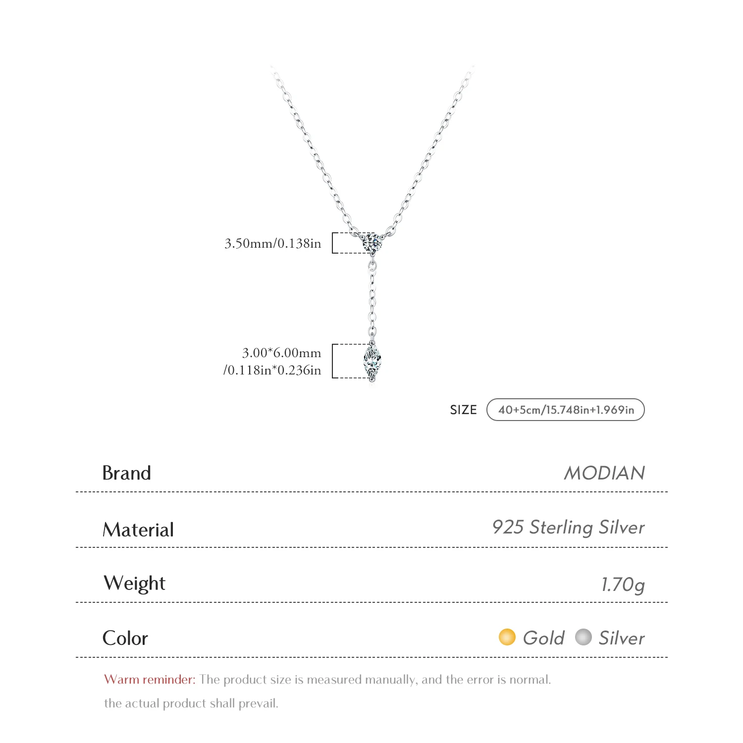 MODIAN 925 Sterling Silver Dainty Y Shape Round & Rhombic Fashion Wisiorek Naszyjnik Dla Kobiet Łańcuch Naszyjnik Modna Biżuteria Prezent — zdjęcie 4