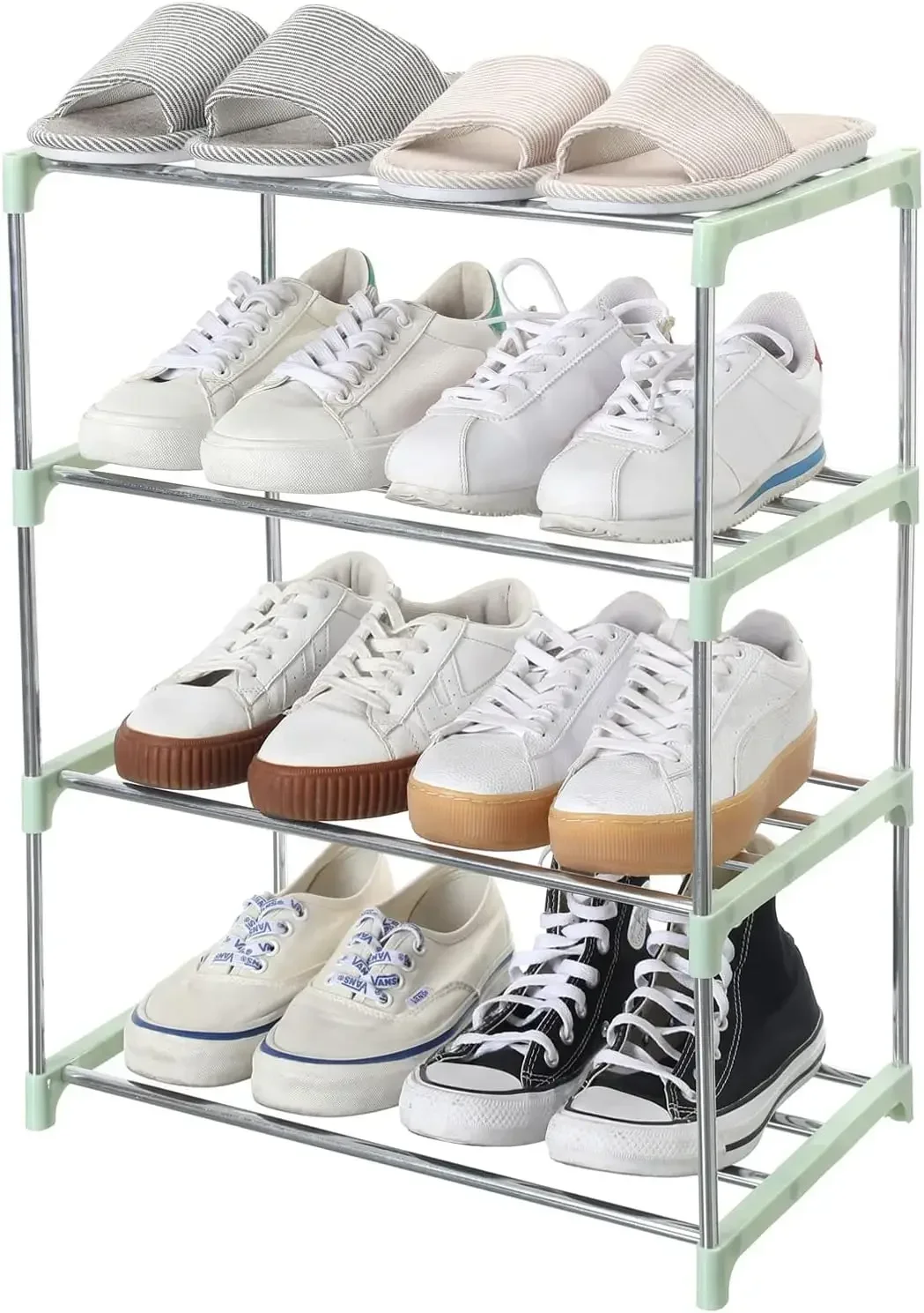 Small Shoe Rack, Entryway, Hallway and Closet Space Saving Storage and Organization (4-Tier, Green)