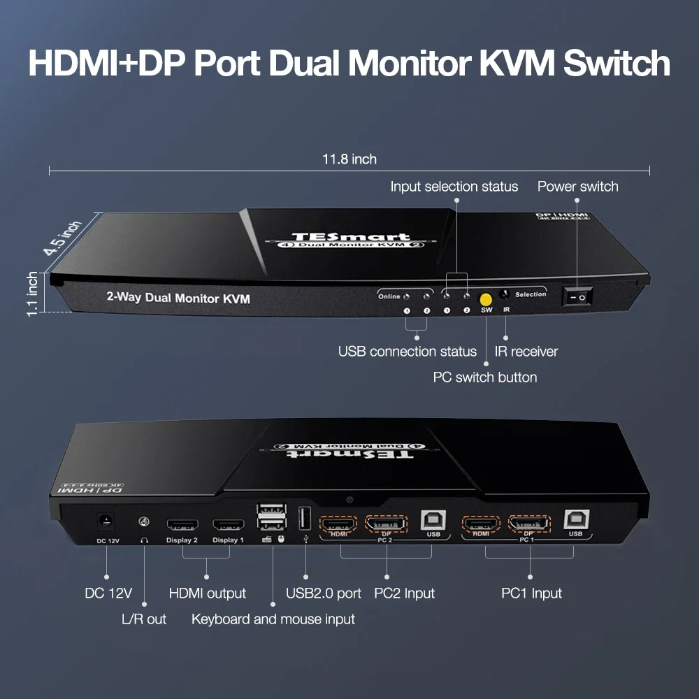 Displayport HDMI Dual Monitor Switch Unterstützung 4k 60Hz USB-Gerät für Home Office 4x2 HDMI DP KVM Switcher Selector