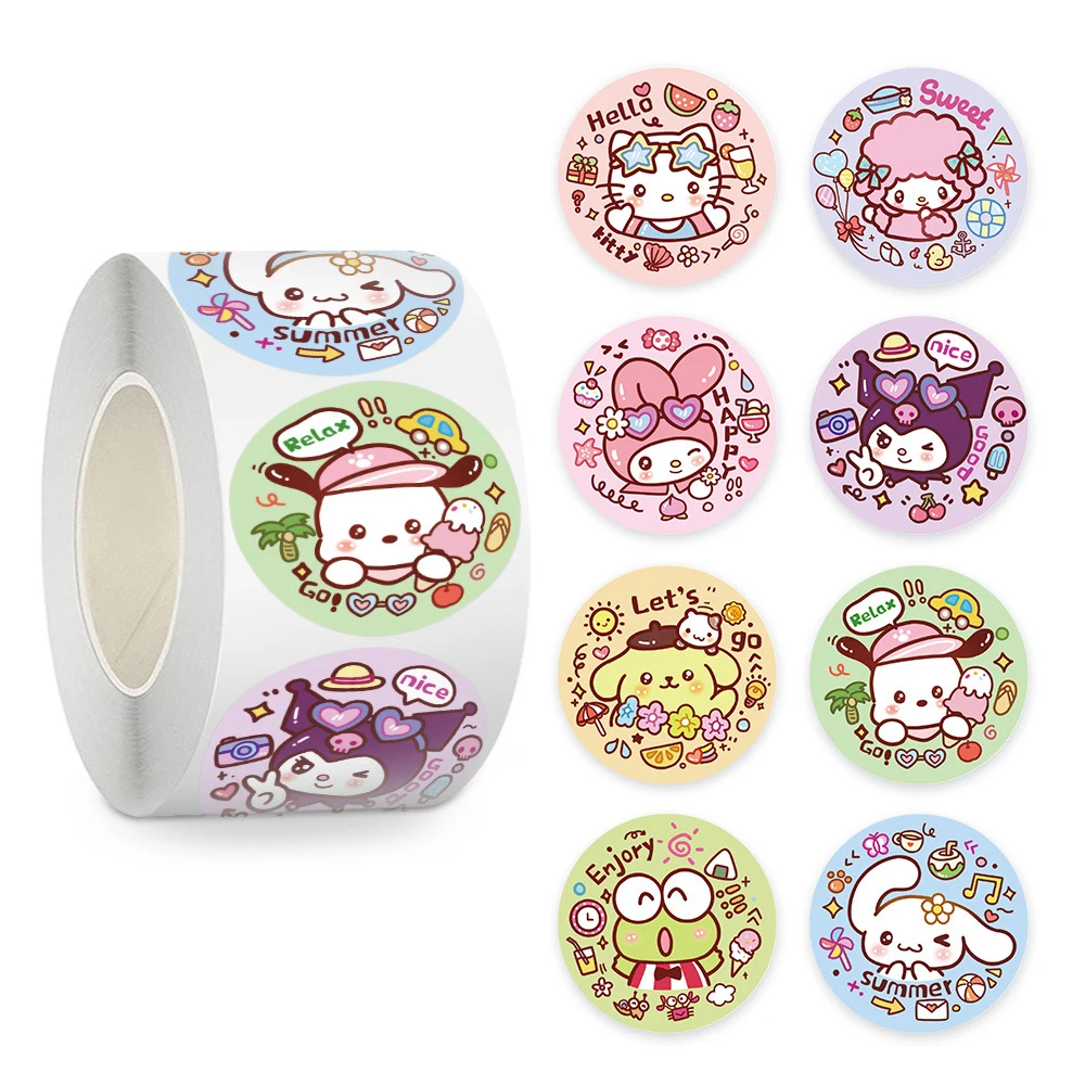 

500Pcs/Roll Sanrio Cartoon Melody Hello Kitty Stickers Sealing Cute Decoration Decals DIY Laptop Phone Fridge Kids Rewards Gifts