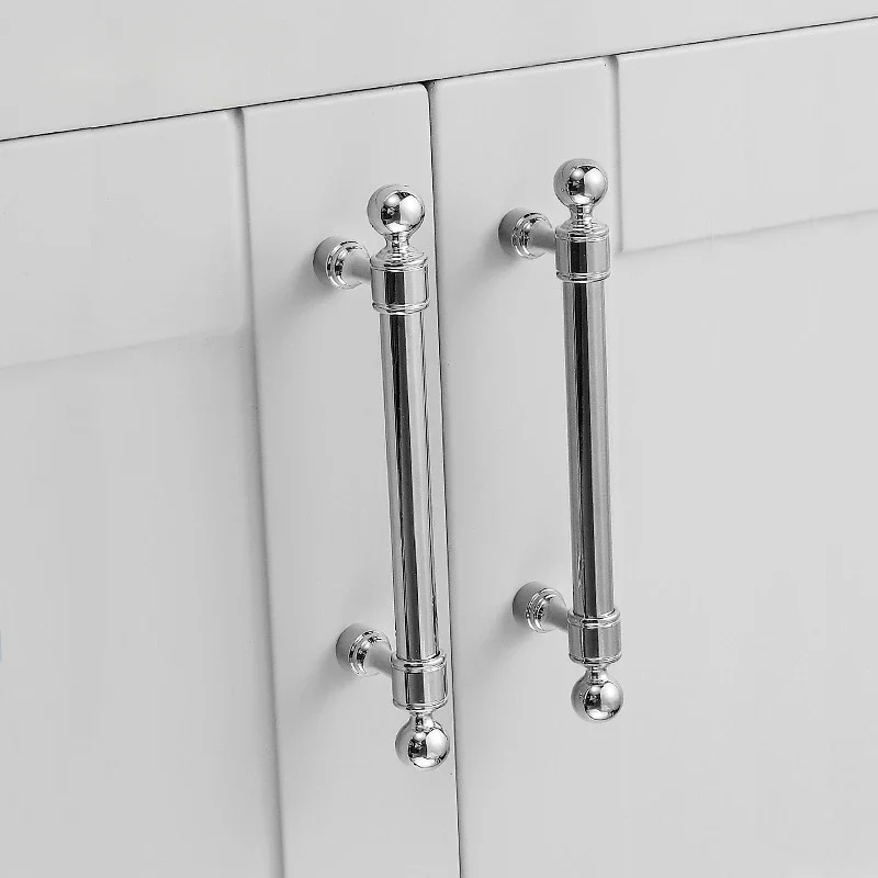 1pcs Bright Silver Furniture Handles Solid Brass Chrome Luxury Long Pulls Modern Minimalist Kitchen Cabinet Doors Wardrobe Knobs