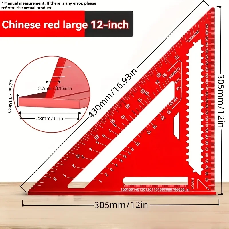 7/12 Inch Precision Aluminum Woodworking Angle Ruler with Serrated Edges, Suitable for Precision Measurement