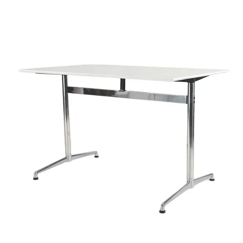 Modern Stainless Steel Frame Wood Faced Rectangular Dining Table 4 Seats Durable Stable For Home And Commercial Use