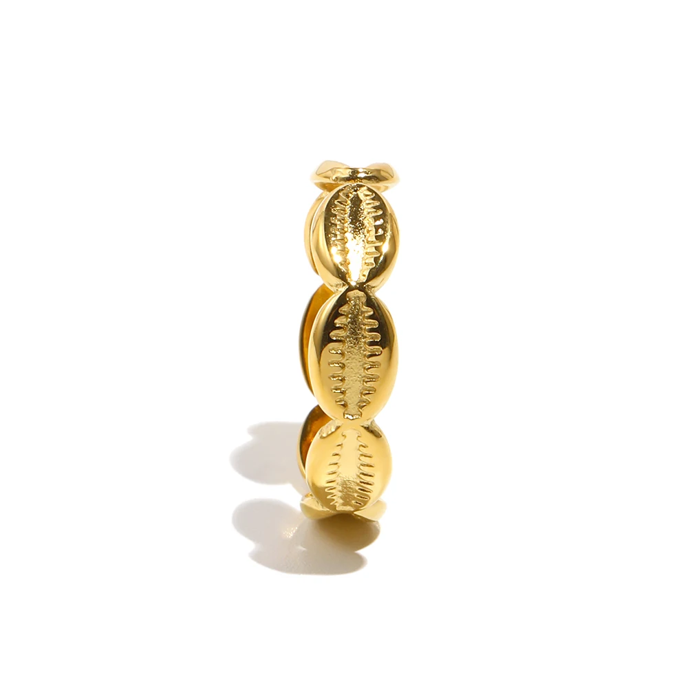 E.B.belle Waterproof Open Size 18K Gold Plated Shell Rings Minimalist Basic Stainless Steel Ring