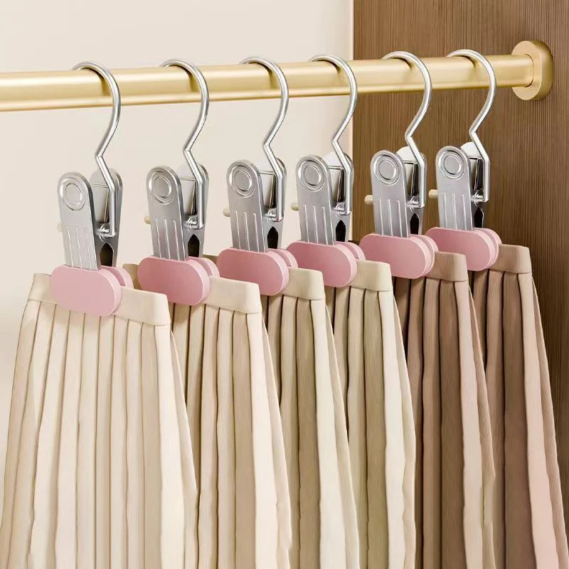 Stainless Steel Clothespins Laundry Clothes Clips With Hook Closet Clothes Organizer Pants Hanger Portable Hanging Pegs