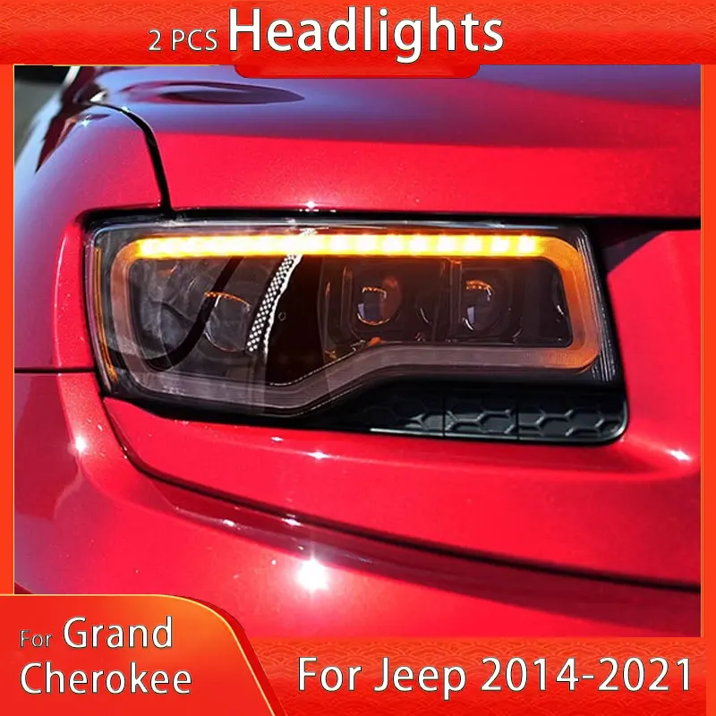 

Автомобильная фара для JEEP Grand Cherokee, лампа головного света 2014-2021, фара Grand Cherokee, сигнал поворота, дальний свет, ангельский глаз, проектор