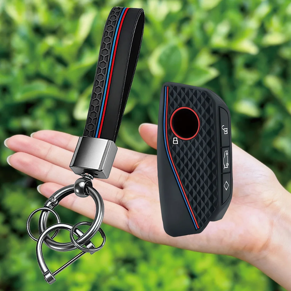 Silicone Car Key Case Cover Protect Shell Fob For BMW I7 X7 G07 LCI IX I20 X1 U11 7 Series G70 G09 XM U06 G81 M3 Key Keychain