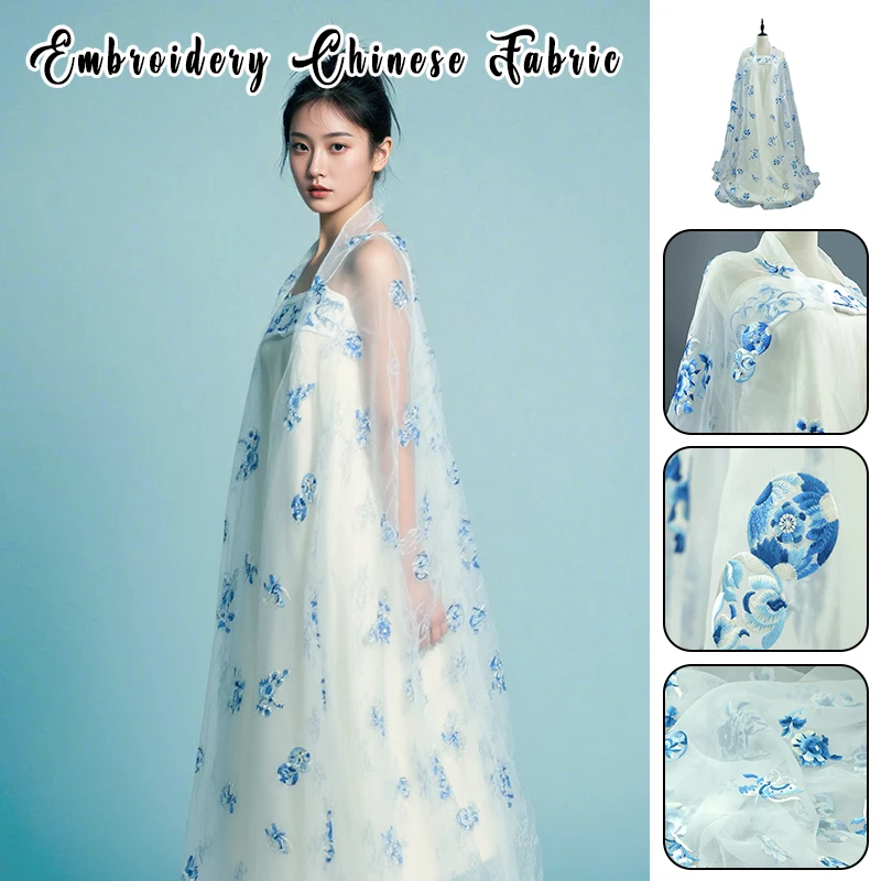 

Organza Embroidery Fabric for Wedding Dress Clothing Hanfu Skirt Headdress Curtain DIY Sewing Fabric Ancient Style Embroidered