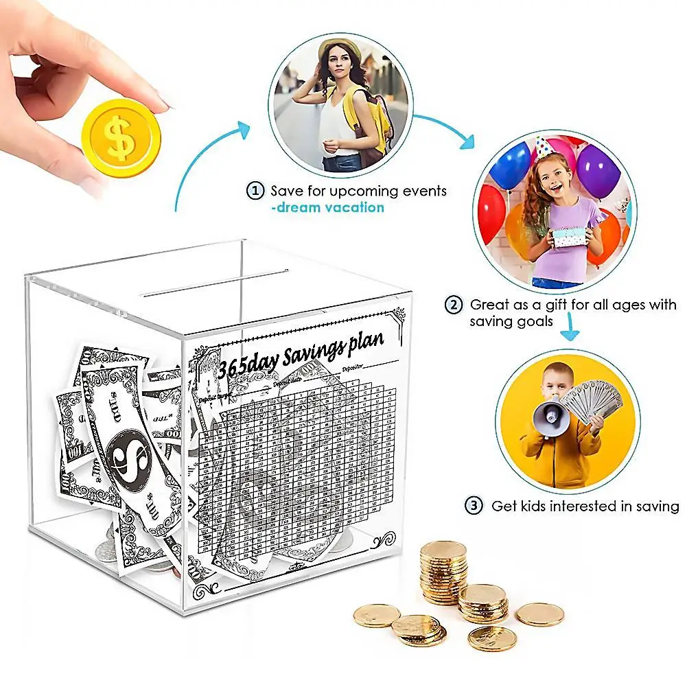

Копилка на 365 дней: Прозрачная акриловая коробка для накоплений, инструмент для финансовых целей, для обучения детей, визуализации прогресса