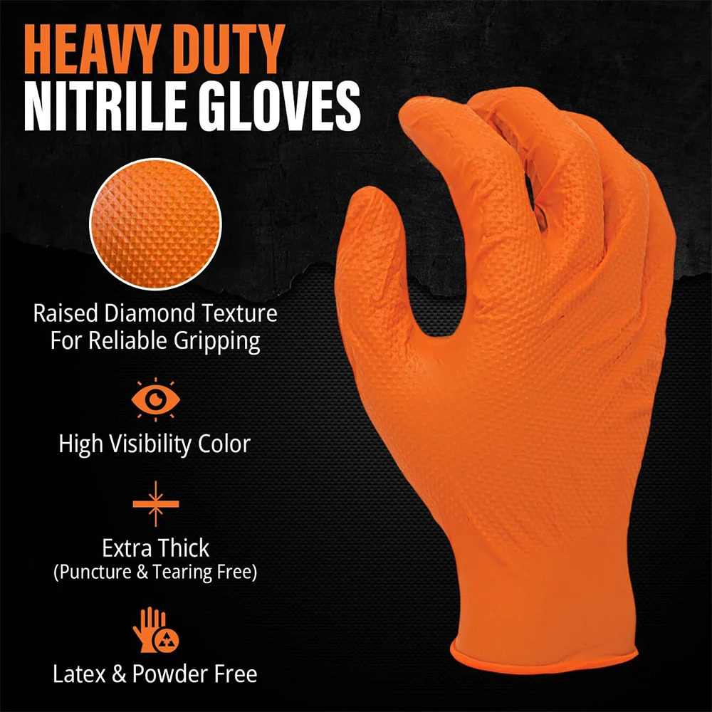 Heavy Duty Nitrile Gloves 8Mil Extra Thick Mechanic Home Garden Disposable Glove with Textured Grip Antislip Safety Work Gloves