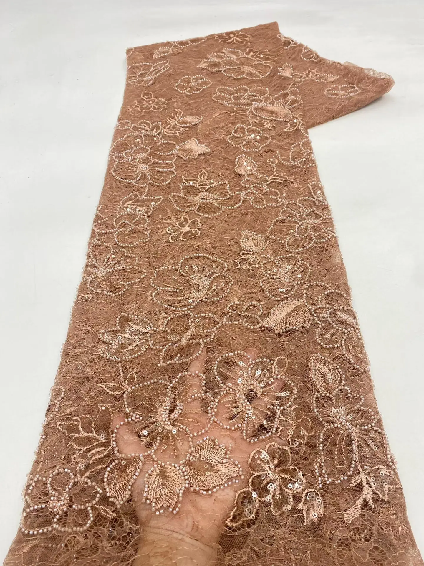 

5 Yards Luxury African Sequins Groom Lace Fabric 2026 High Quality French Nigerian Beaded Lace Fabric For Wedding Dress
