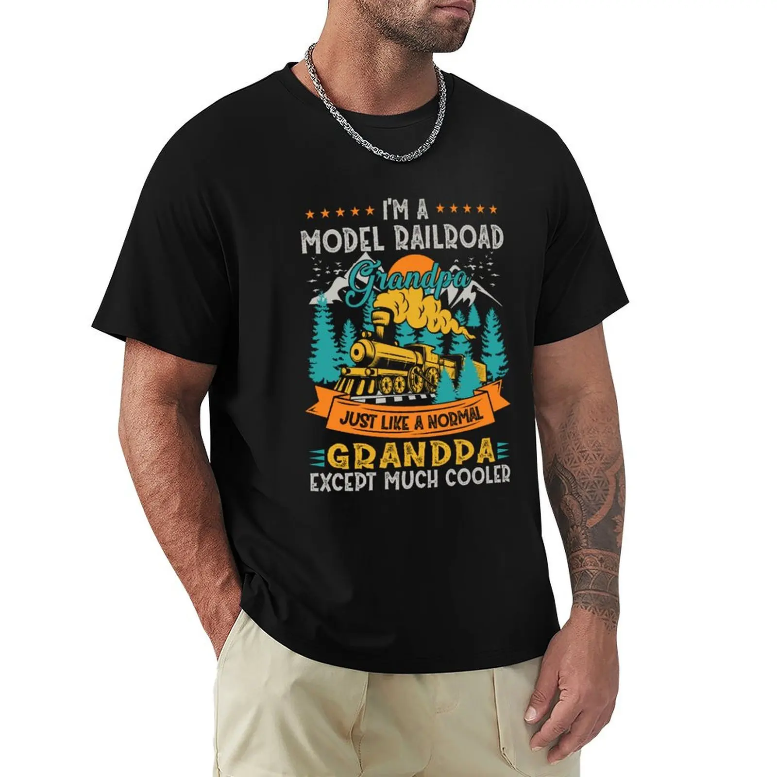 

Vintage Railroad Train Grandpa For Model Trains Papa Dad Men T-Shirt new edition graphic shirts blanks vintage t shirt men