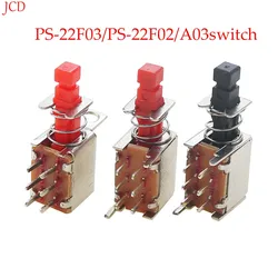 1PC PS-22F03 PS-22F02 Right Angle PCB Latching Push Button Switch with Cap DPDT Double Pole Self/No-Locking Key Power 6Pin A03