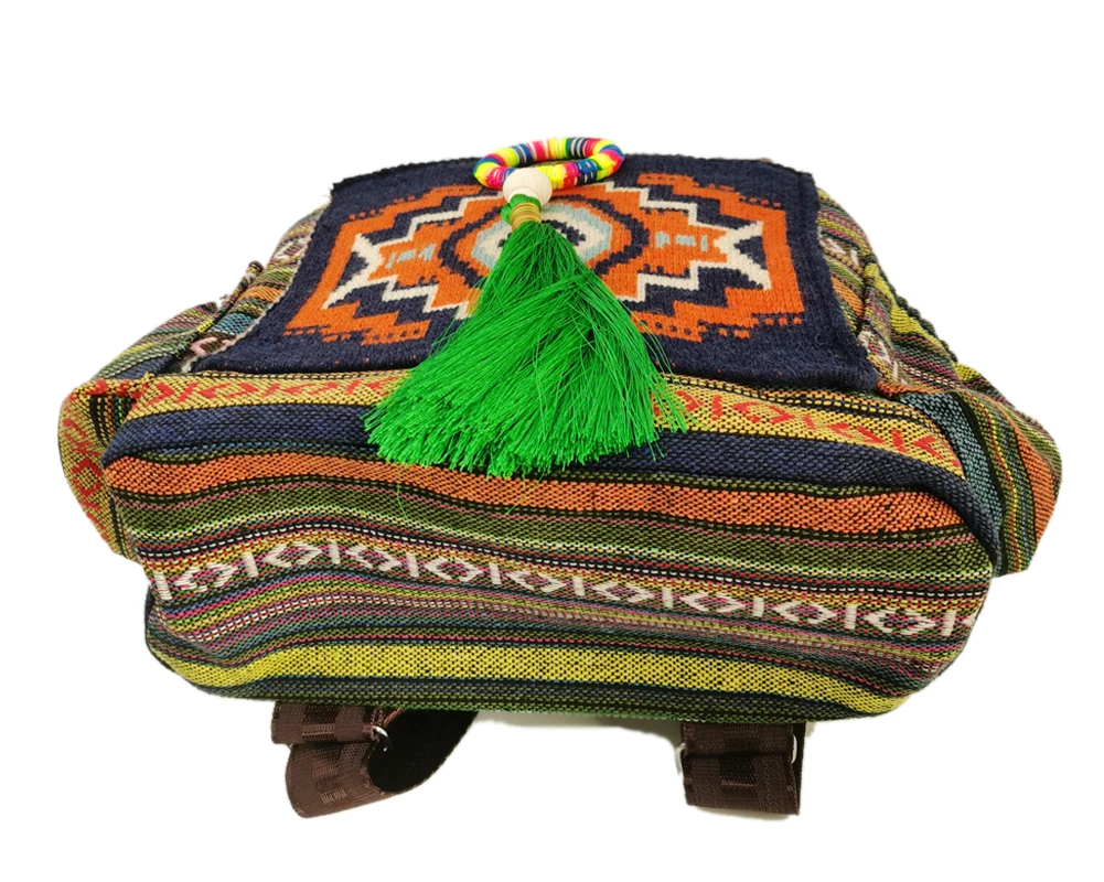 Tribal Vintage Hippie Colorful Travel Backpack Bag For Women Embroidery Pom Charm Hmong Ethnic Bohemian Boho Rucksack SYS-593