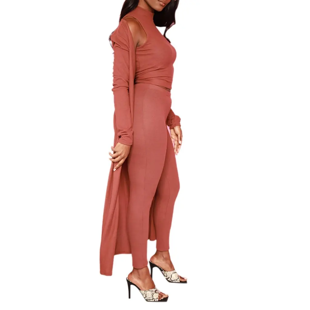 

Women's High Elastic Hair Three-Piece Set Pure Color High Collar Casual Autumn Winter European American Style