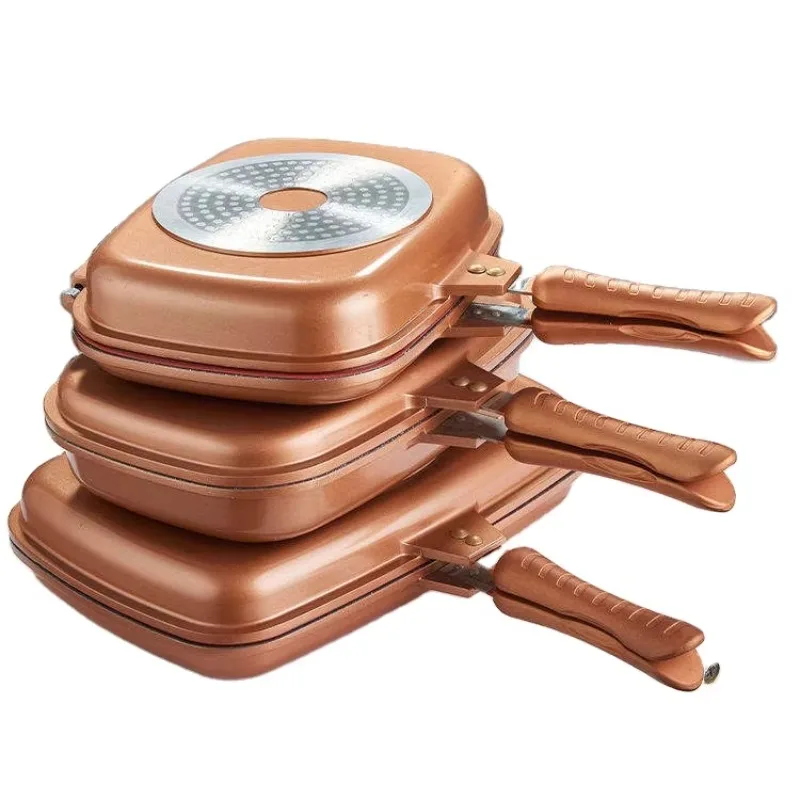 Kitchenware Non-stick square double-sided baking pan aluminum double-sided household frying pan