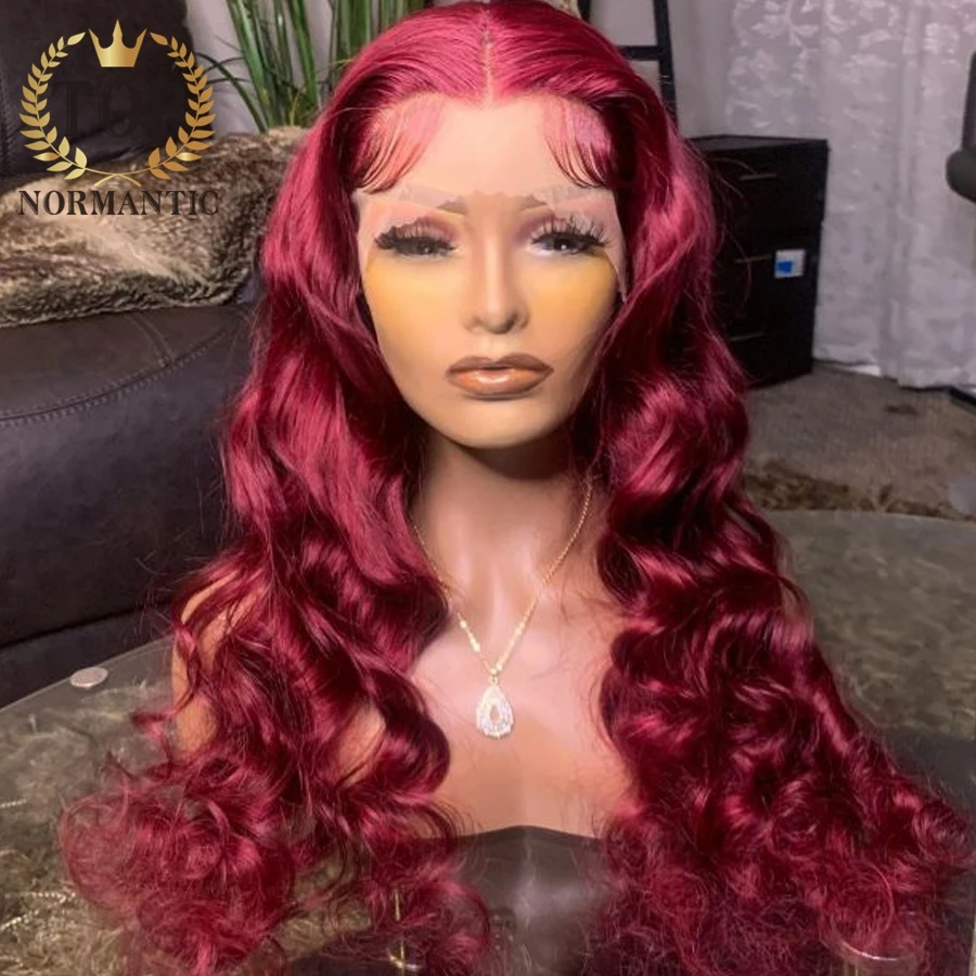 Topnormantic Red Color Body Wave Wig with Preplucked Hairline 13x6 Lace Front Wigs for Women Remy Brazilian Human Hair Wig