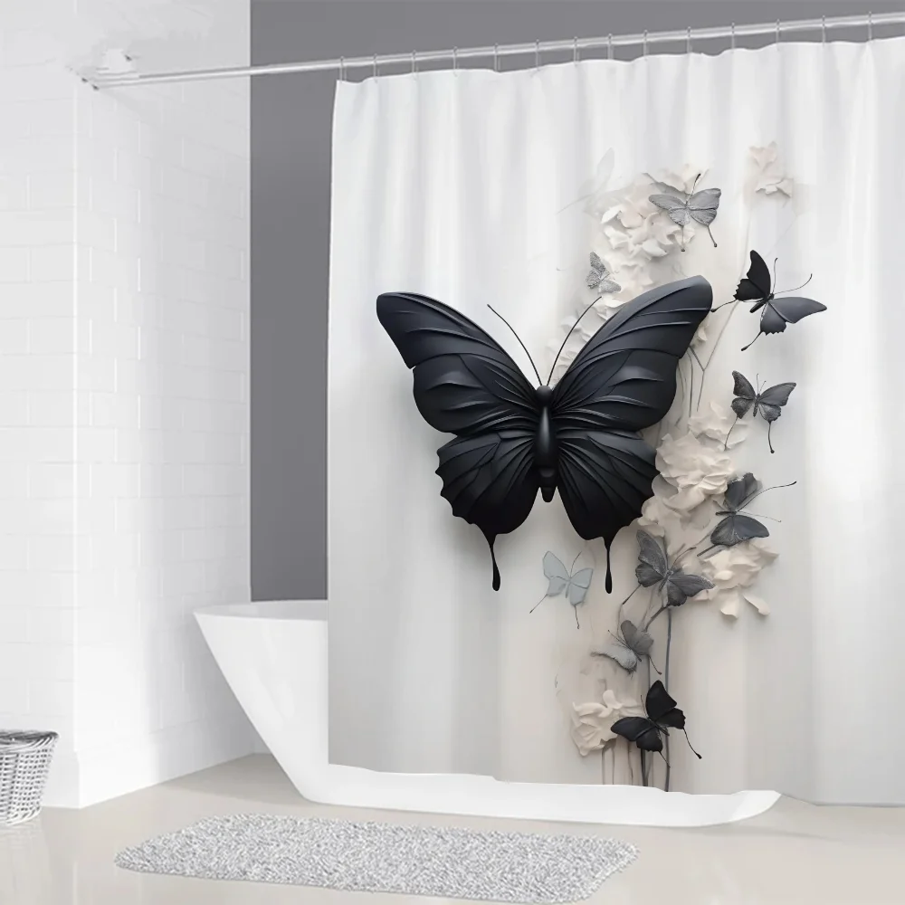 Butterfly Illustration Bath Curtain for Quarto Curtains in the Bathroom Accessories Folding Partition Shower Bedrooms Waterproof