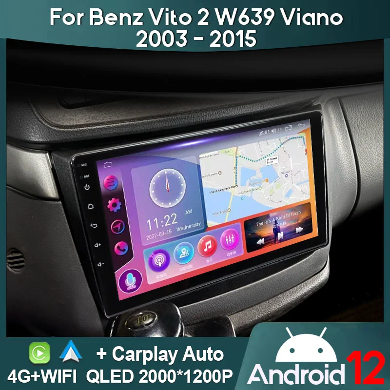 

MAMSM Car Radio For Benz Vito 2 W639 Viano 2003- 2015 Android 12 Multimedia Video Player GPS 4G Carplay Autoradio QLED Head Unit