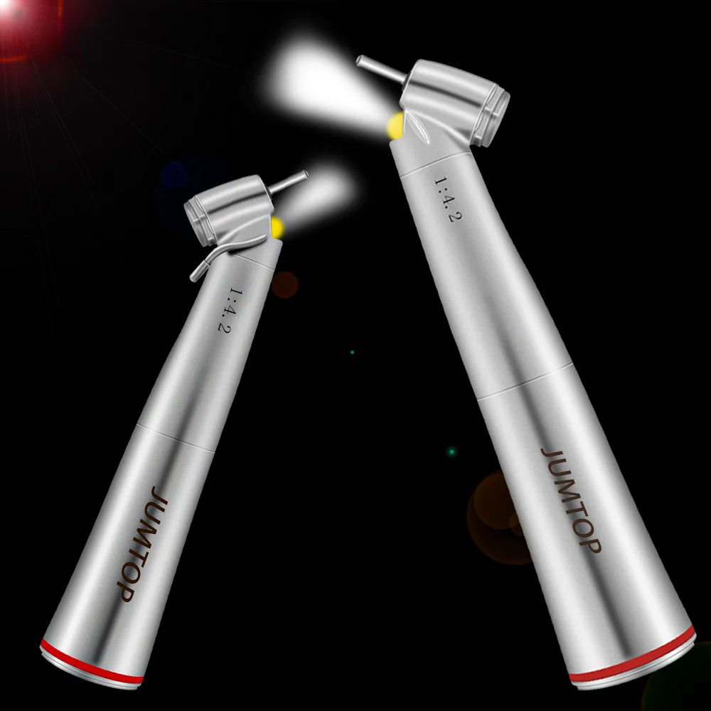 Dental Handpiece 45° LED 1:4.2 Increasing Red Ring Contra Angle Inner/External Water Spray for Electric Micromotor