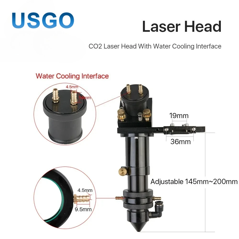 CO2 Laser Head Set with Water Cooling Interface Mirror Dia. 30 / Lens Dia. 25 FL 63.5&101.6 Integrative Mount Holder