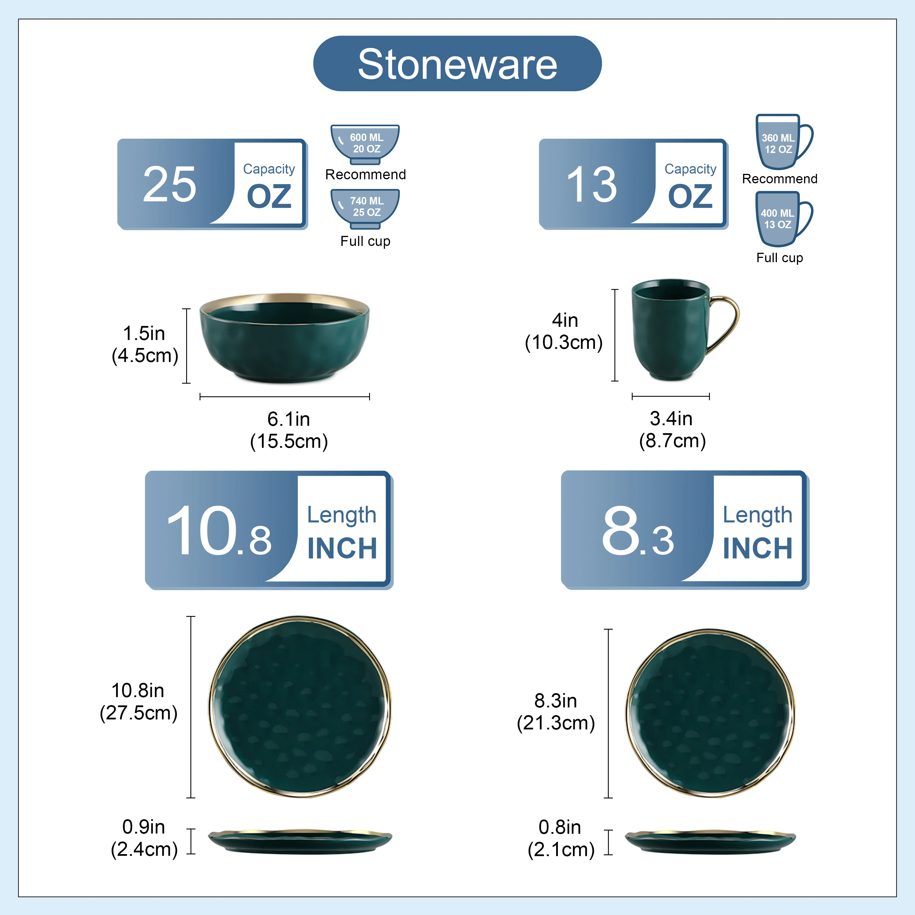 LOVECASA 16/32 Piece Green Porcelain Dinnerware Set with 4PCS Gold Trim Dessert Plate,Dinner Plate,Cup,Bowl Tableware Set