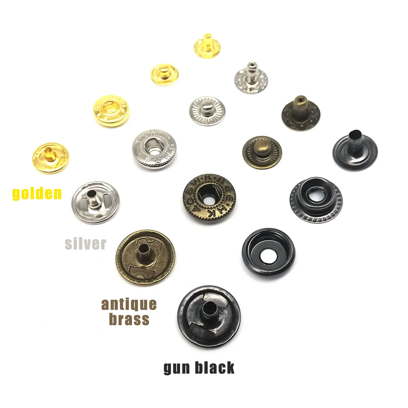 25 Sätze 10 mm 12,5 mm 15 mm # 633 655 831 201 Metall-Druckknopf-Druckknopf-Bolzen für Leder, Tasche, Kleidung, Jacke, Mantel, Reparaturwerkzeug – Detail 17