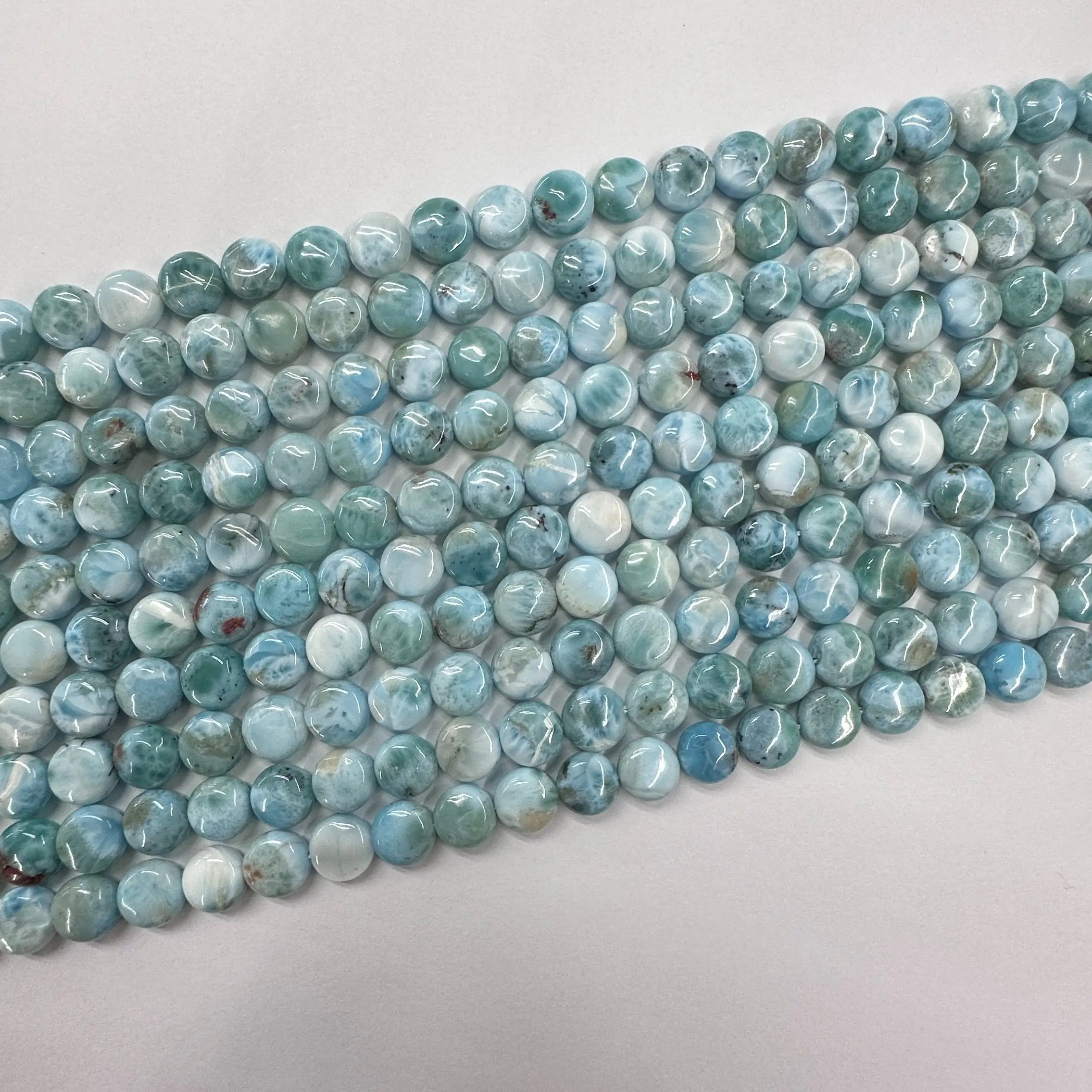 New Natural 10mm Coin Dominica Larimar/Copper Pectolite Stone DIY Loose Beads For Jewelry Making Strand 15"  Wholesale