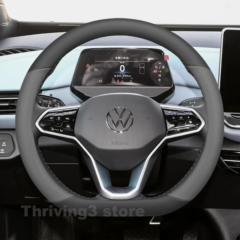 

Leather Car Steering Wheel Cover For Volkswagen ID.4 ID4 Crozz GTX X Pro 2021-2025 Auto interior Volkswagen ID4 2025 Accessories